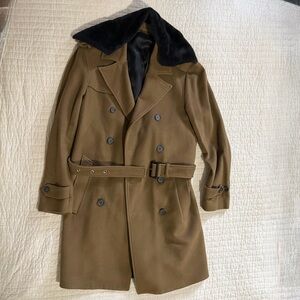 The Kooples Men's Tan Trench Coat with Black Collar